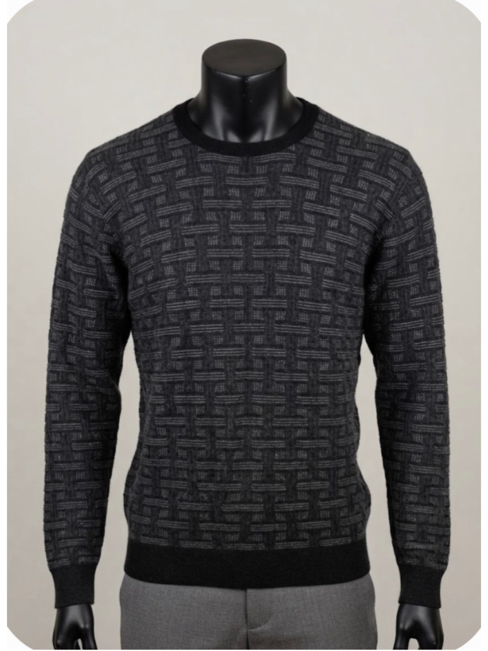 Mino Milano Italian Wool Blend Textured Basketweave Crewneck Sweater Men's XL